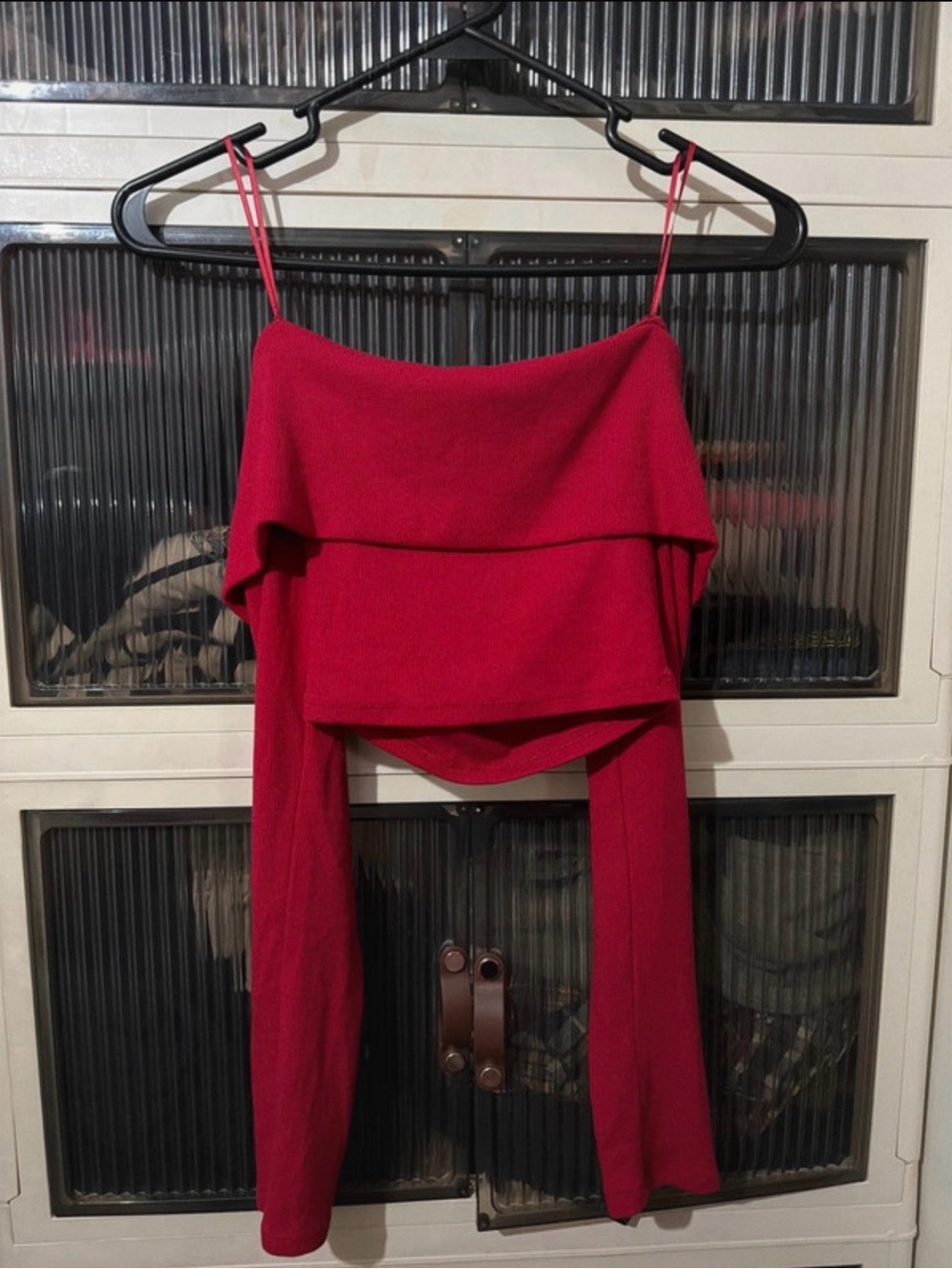 Garage Red Off-Shoulder Layered Crop Sweater